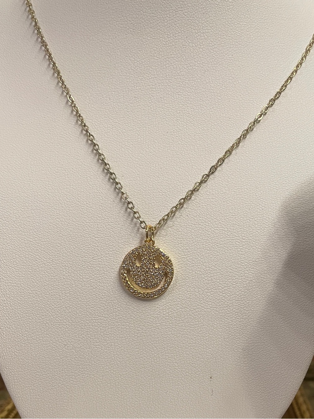 Gold Smiley Pendant Necklace - Women Jewelry size (approx size of a dime)